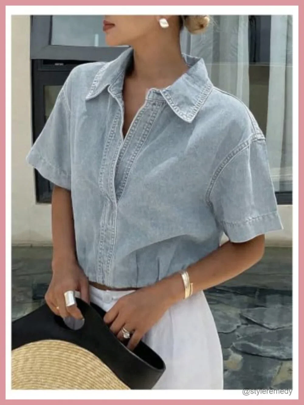 Cropped Denim Jacket Short Sleeve V Neck Women Streetwear